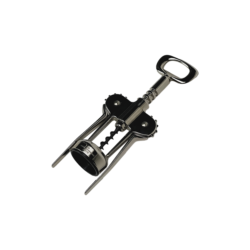 Wing corkscrew for opening wine bottles.